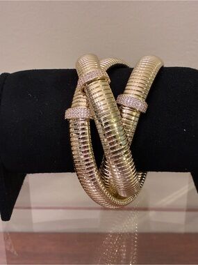 Jennifer Miller Gold-tone Coil Bracelet with Pave Accent Rings